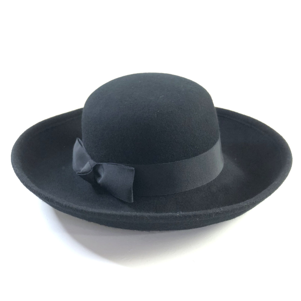 Street Smart Vintage 60's Wide Brim Wool Felt Hat With Ribbon Bow Black MINT
